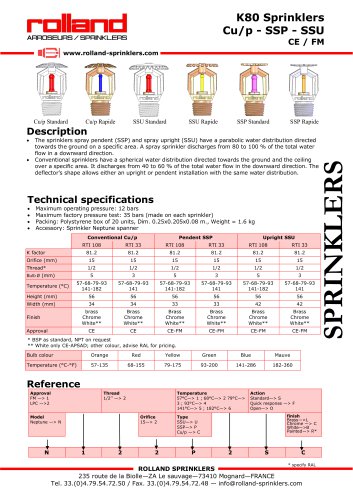 K80 Sprinklers Cu/p - SSP - SSU CE / FM