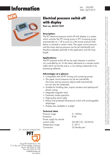 PFT Electrical pressure switch-off with display