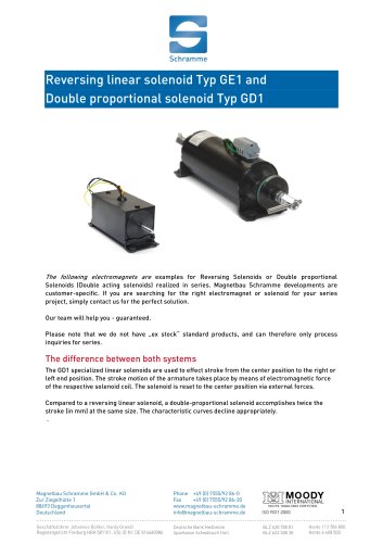 Reversing Linear Solenoid, Double proportional solenoid, Double acting solenoid, Magnetbau-Schramme-E