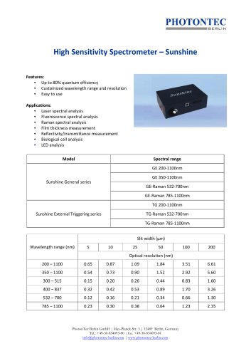 High Sensitivity Spectrometer – Sunshine