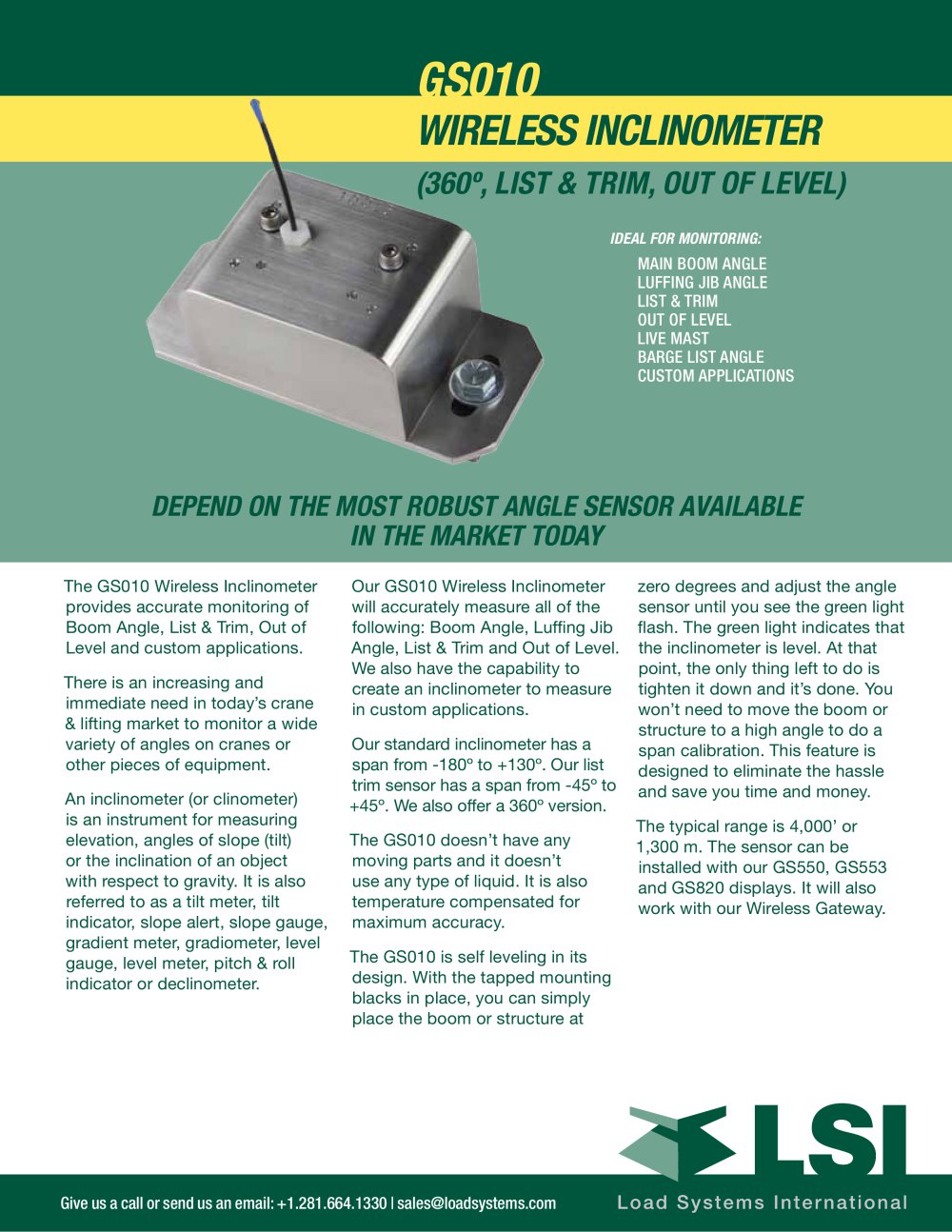 LSI wireless boom angle sensor - Trimble