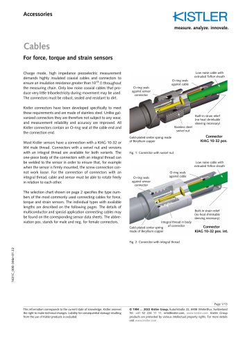 Cables For force, torque and strain sensors