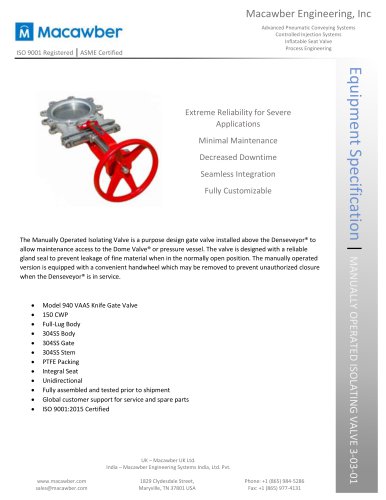 Isolating Valve Manually Operated