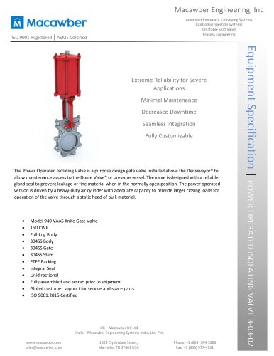 Isolating Valve Power Operated