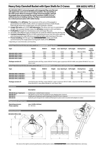 Heavy Duty Clamshell Bucket with Open Shells for Z-Cranes KM 605U HPX-Z