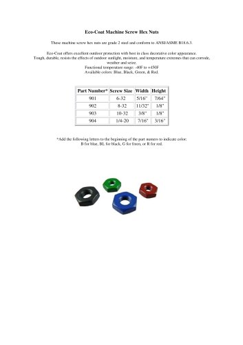 Eco-Coat Machine Screw Hex Nuts