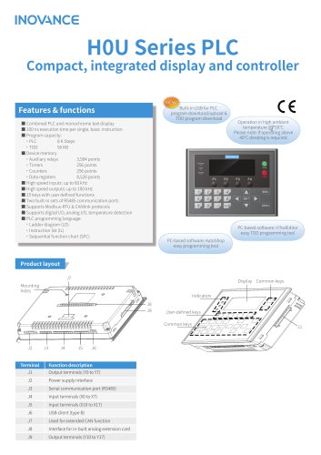 H0U Series PLC Compact, integrated display and controller