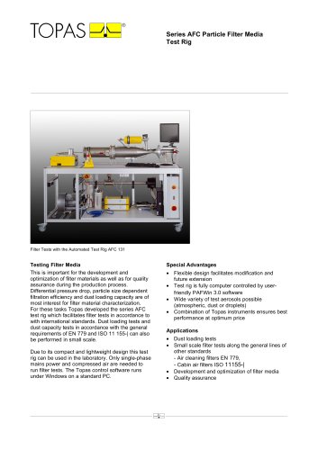 Particle Filter Media Test Stand Series AFC