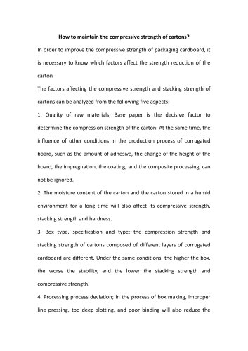 how to maintain the compressive strength of cartons