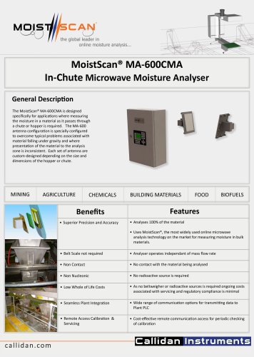 MoistScan® MA-600CMA In-Chute Online Microwave Moisture      Detector