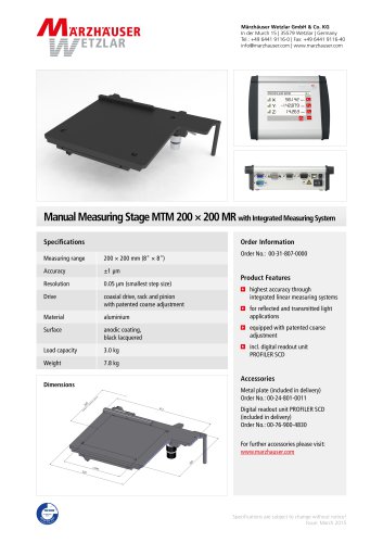 Manual Measuring Stage MTM 200 × 200 MR