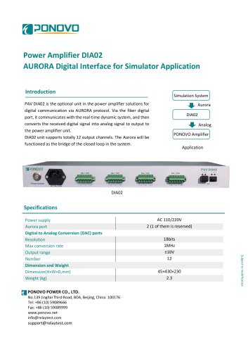 Power Amplifier DIA02 AURORA Digital Interface for Simulator Application Brochure_EN_2023 V1