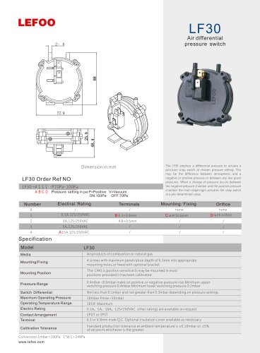 LEFOO AIR PRESSURE SWITCH /LF30/ for gas boiler/differential