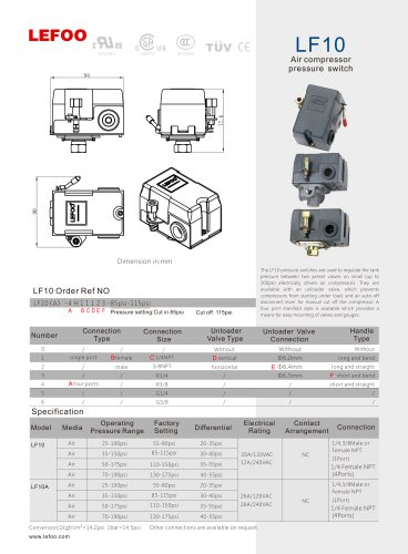 LEFOO PRESSURE SWITCH/LF10/Air compressor/ tank pressure/4 ports/ with handle