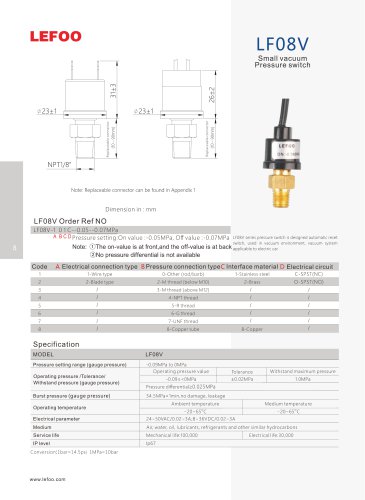 LF08V Compact Vacuum Pressure Switch