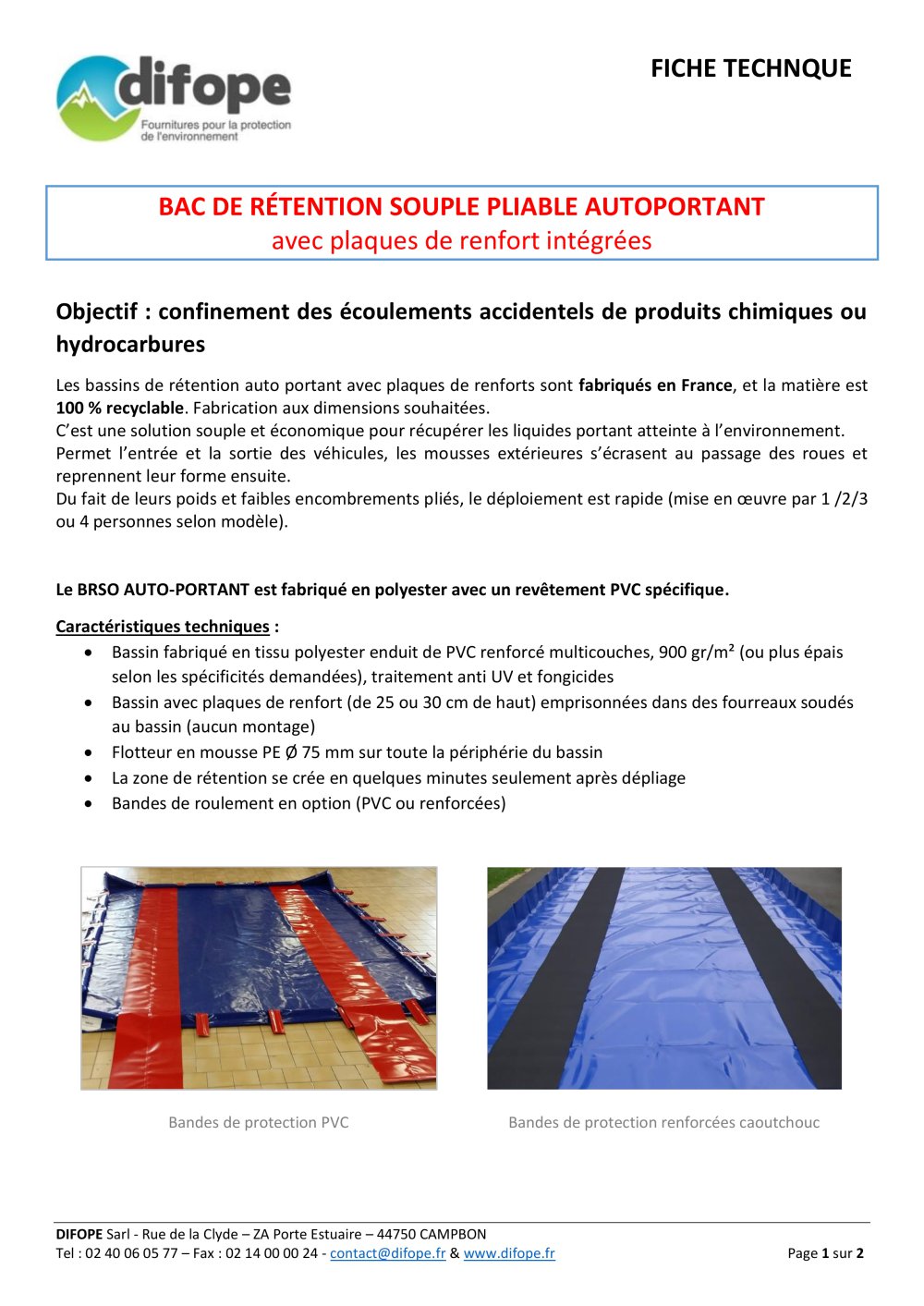 BAC DE R&Eacute;TENTION SOUPLE PLIABLE AUTOPORTANT avec plaques de renfort int&eacute;gr&eacute;es - DIFOPE