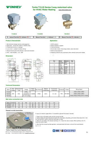 Tonhe T15-25 Series 3-way motorized valve for HVAC Water Heating