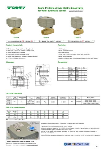 Tonhe T15 Series 2-way electric brass valve for water automatic control