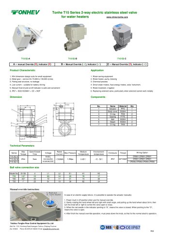 Tonhe T15 Series 2-way electric stainless steel valve for water heaters