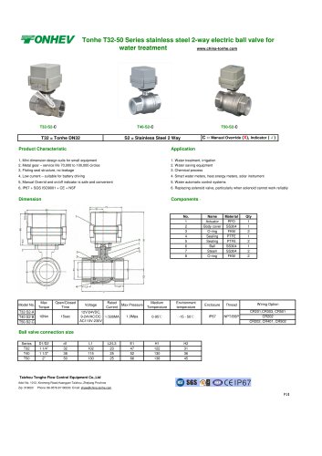 Tonhe T32-50 Series stainless steel 2-way electric ball valve for water treatment