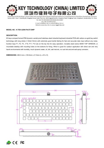 K-TEK-A290-FN-DT-DWP data sheet