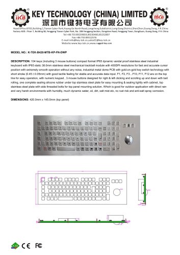 K-TEK-B420-MTB-KP-FN-DWP data sheet