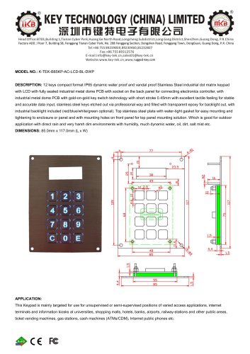 K-TEK-B85KP-AC-LCD-BL-DWP Datasheet