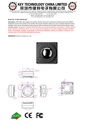 Removable Optical Trackball K-TEK-38-MTB-AVR Datasheet