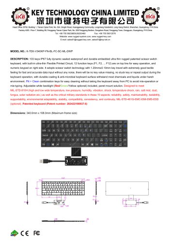 Scissor Switch Keyboard K-TEK-V340KP-FN-BL-FC-SC-ML-DWP