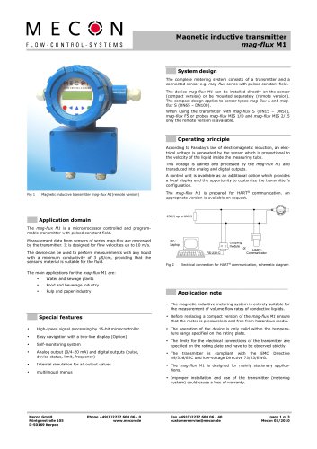 Magnetic inductive transmitter mag-flux M1