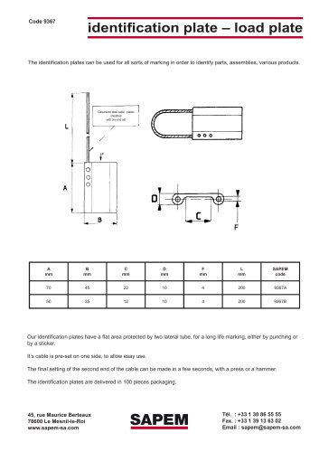 identification plate – load plate