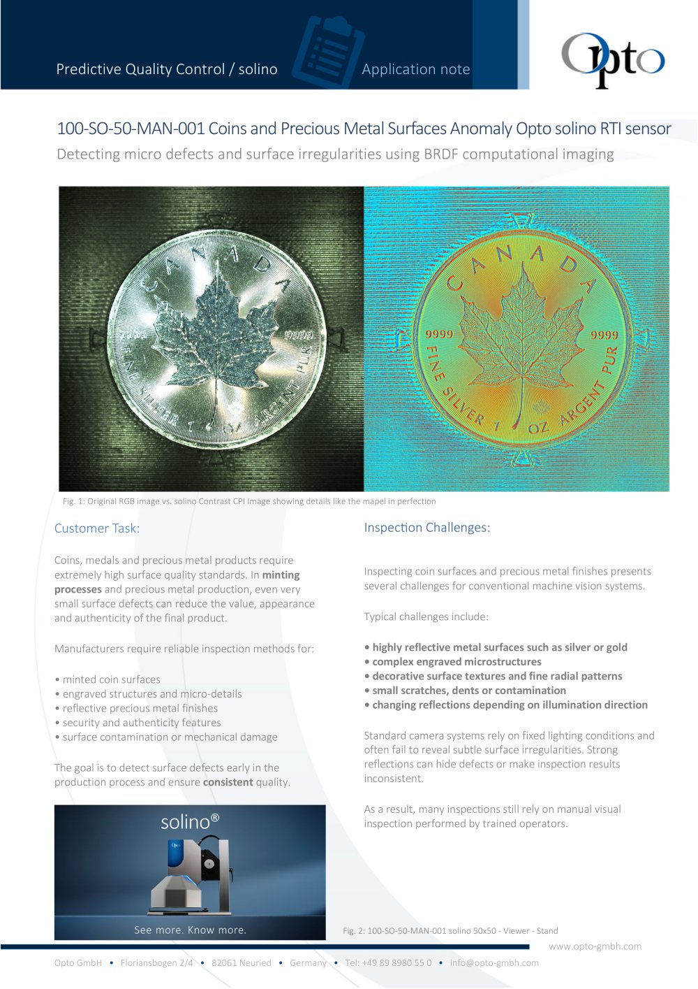 Coins and Precious Metal Surfaces Anomaly Opto solino RTI sensor - OPTO