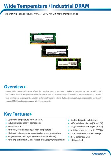 Wide Temperature/Industrial DRAM