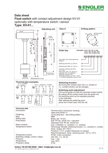 Float Switch with contact adjustment design KV-01