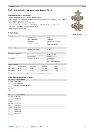 B2KL: 6-way ball valve with male thread, PN16