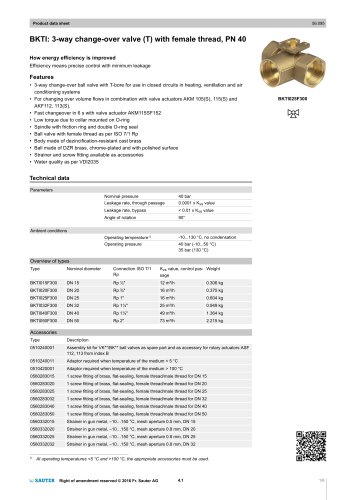 BKTI: 3-way change-over valve (T) with female thread, PN 40