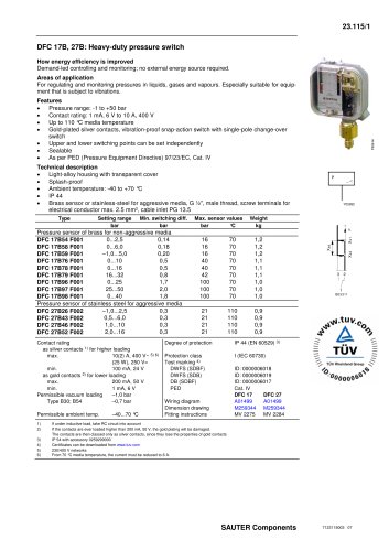 DFC 17B, 27B: Heavy - duty pressure switch