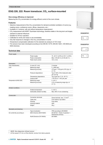 EGQ 220, 222: Room transducer, CO2 , surface-mounted