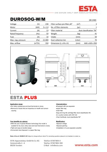 Datasheet DUROSOG-W DUST CLASS M