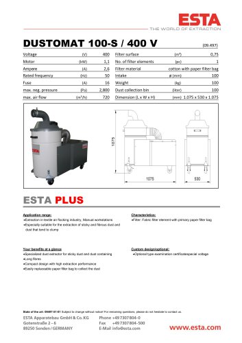 Datasheet DUSTOMAT S-100 / 400 V