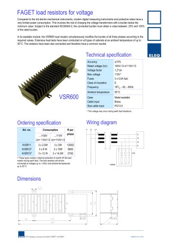 Completely assembled 3 phase box with load resistors for voltage transformers, model VSR600