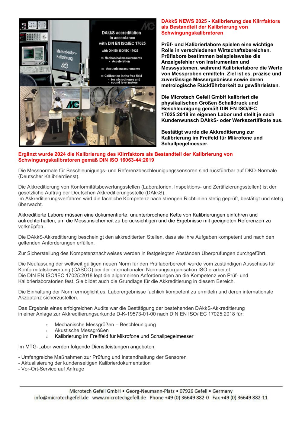 MTG DAkkS calibration laboratory - Microtech Gefell GmbH