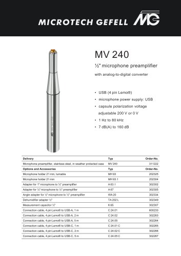 MV 240 USB datasheet