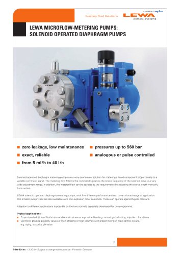 LEWA Microflow Metering Pumps: Solenoid Operated Diaphragm Pumps