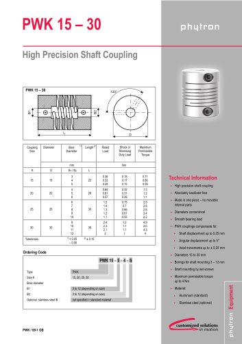 High Precision Shaft Coupling PWK