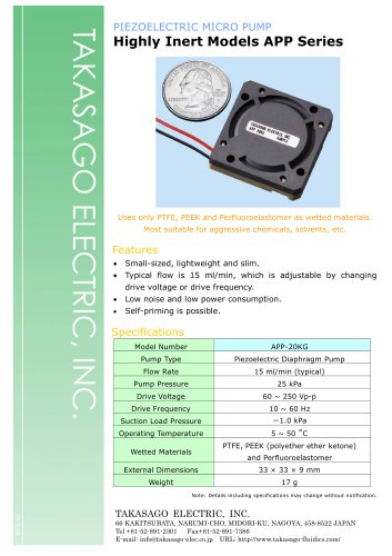 Highly Inert Piezoelectric Micro Pumps - APP Series