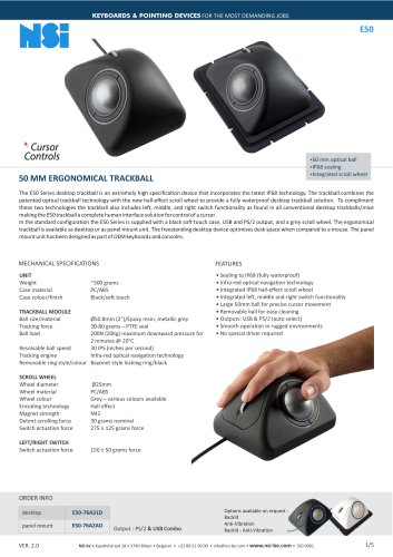 Ergonomical 50 mm desktop trackball