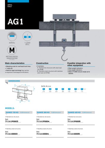 SINGLE LOAD CELL AERIAL SCALES AG1 SERIES