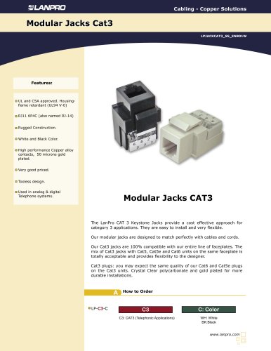 LPJACKCAT3_SS_ENB01W  (Modular Jacks Cat 3 & Telephony Tooless Style)