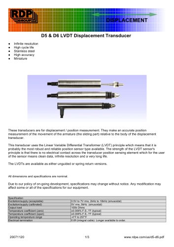 D5 & D6 LVDT Displacement Transducer